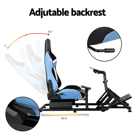 Artiss Racing Simulator Cockpit Steering Wheel Gaming Chair Blue Chez Guru