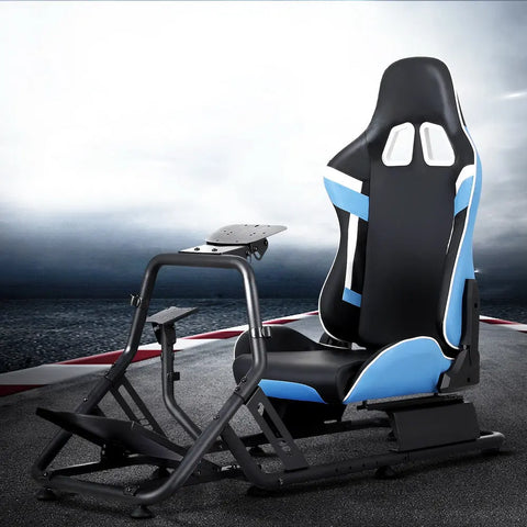 Artiss Racing Simulator Cockpit Steering Wheel Gaming Chair Blue Chez Guru