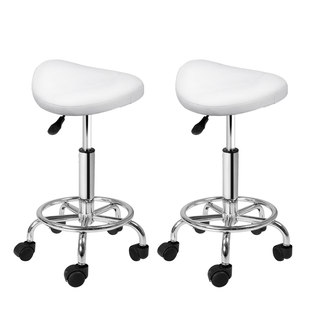 Artiss 2x Salon Stool Saddle Swivel Chair White Chez Guru
