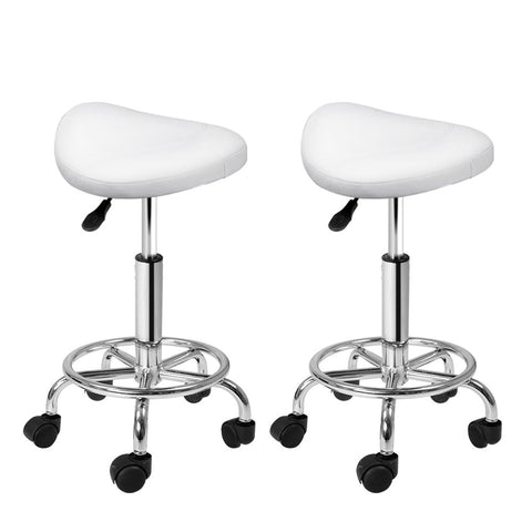 Artiss 2x Salon Stool Saddle Swivel Chair White Chez Guru