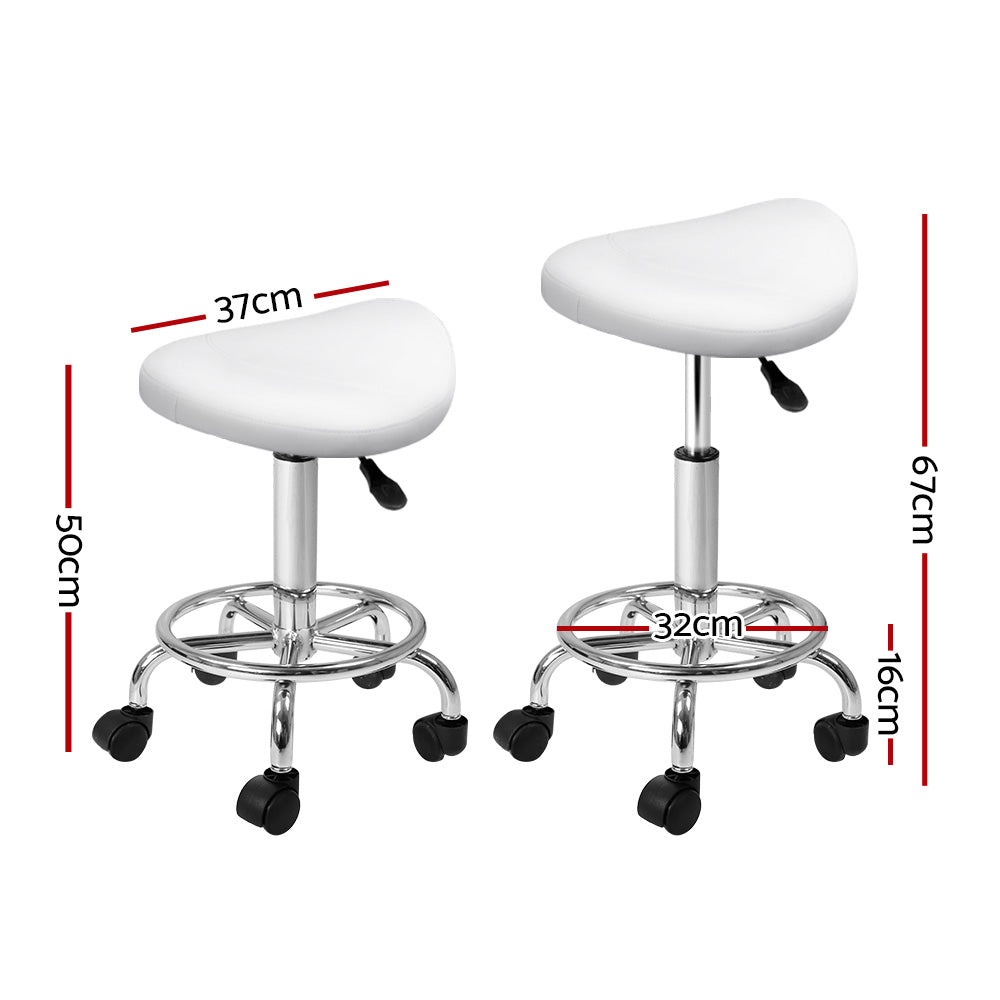 Artiss 2x Salon Stool Saddle Swivel Chair White Chez Guru