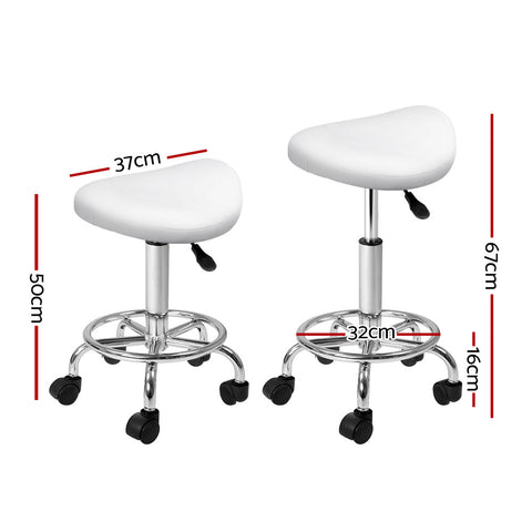 Artiss 2x Salon Stool Saddle Swivel Chair White Chez Guru
