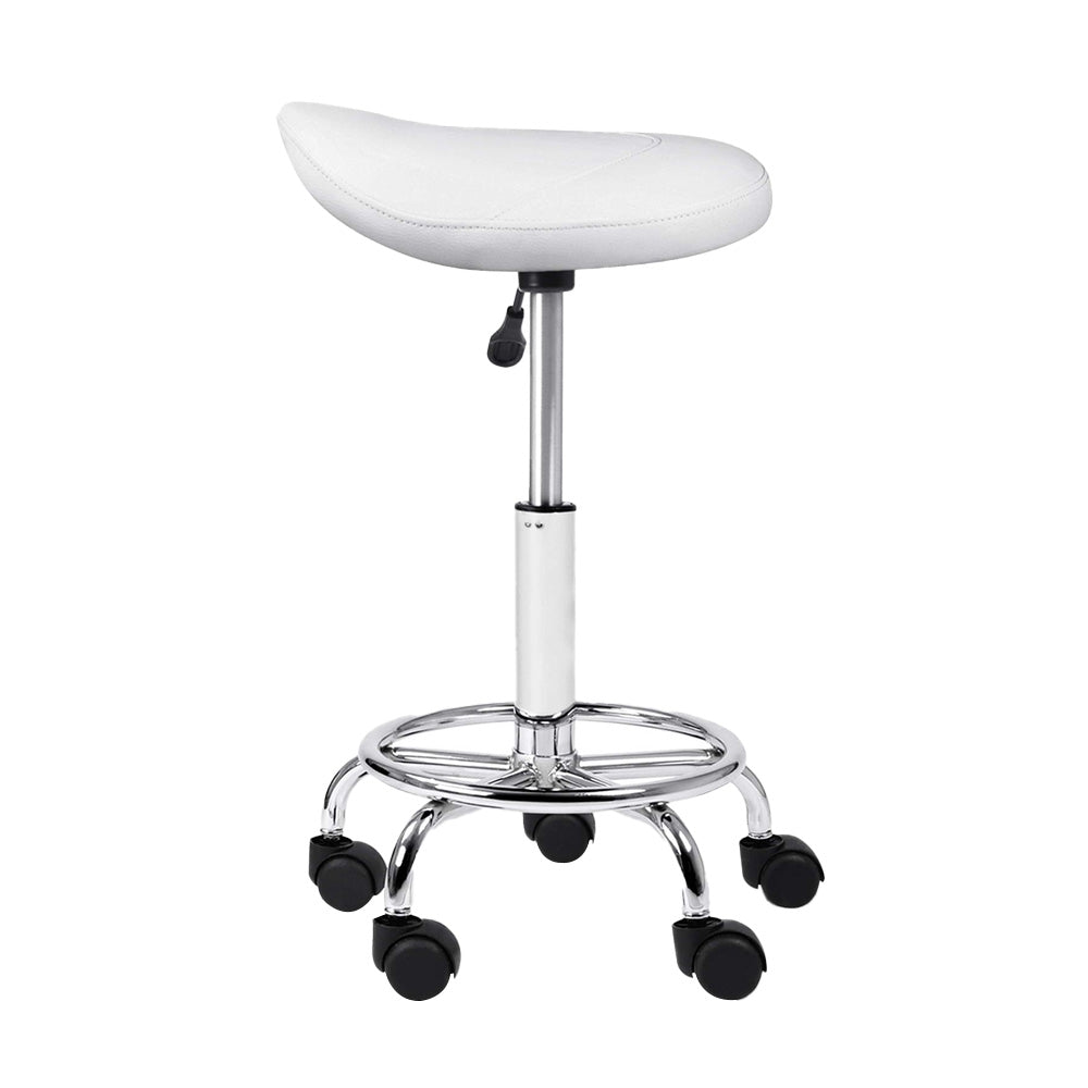 Artiss 2x Salon Stool Saddle Swivel Chair White Chez Guru