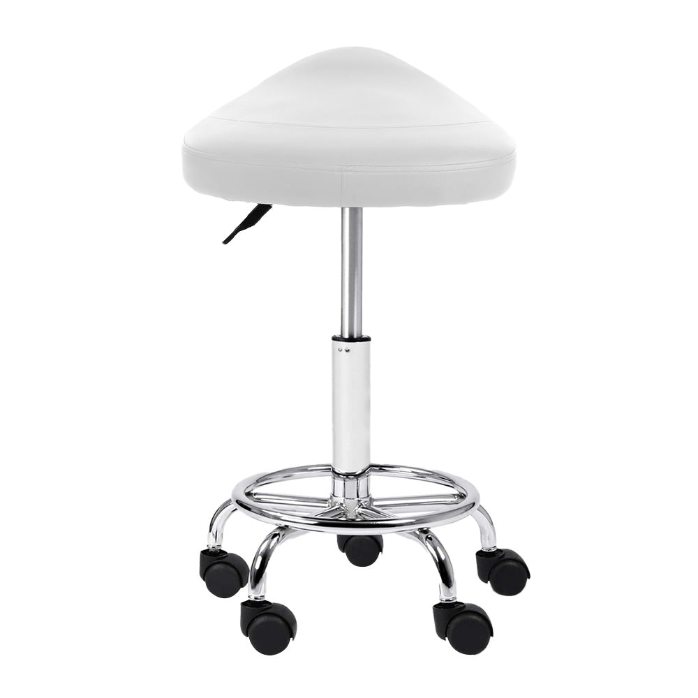 Artiss 2x Salon Stool Saddle Swivel Chair White Chez Guru