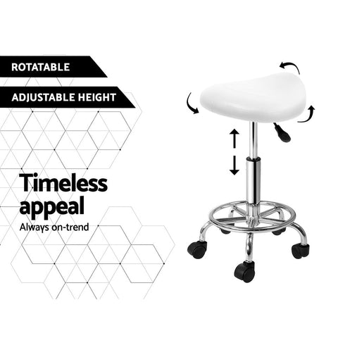 Artiss 2x Salon Stool Saddle Swivel Chair White Chez Guru