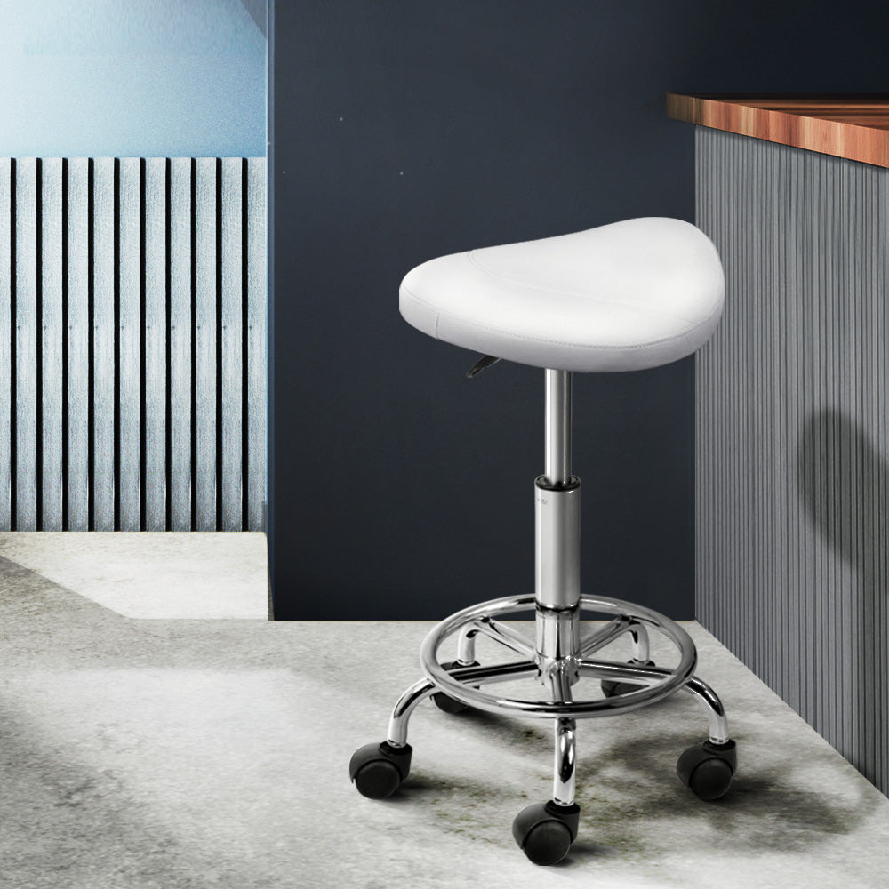 Artiss 2x Salon Stool Saddle Swivel Chair White Chez Guru