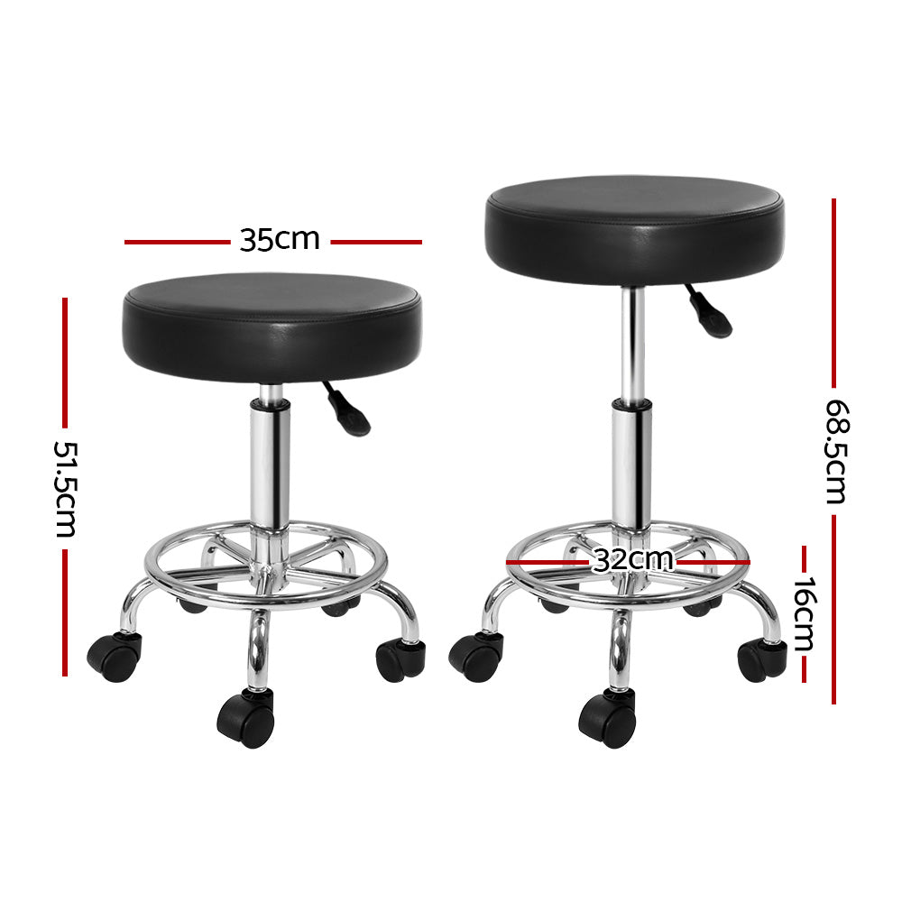 Artiss 2x Salon Stool Round Swivel Chair Black Chez Guru