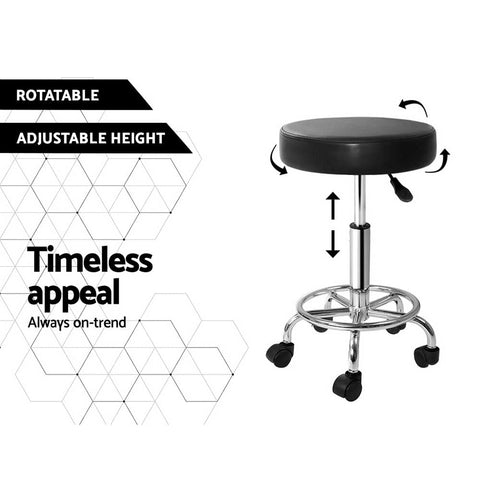 Artiss 2x Salon Stool Round Swivel Chair Black Chez Guru