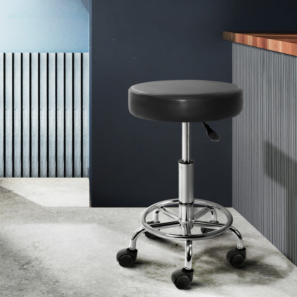 Artiss 2x Salon Stool Round Swivel Chair Black Chez Guru