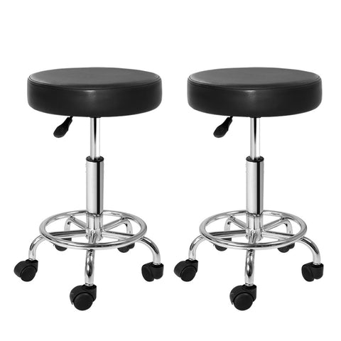 Artiss 2x Salon Stool Round Swivel Chair Black Chez Guru
