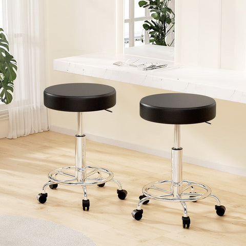 Artiss 2x Salon Stool Round Swivel Chair Black Chez Guru