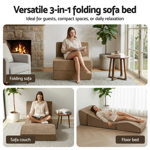 Artiss Folding Sofa Bed Convertible Armless Foam Floor Futon Lounger Couch Brown