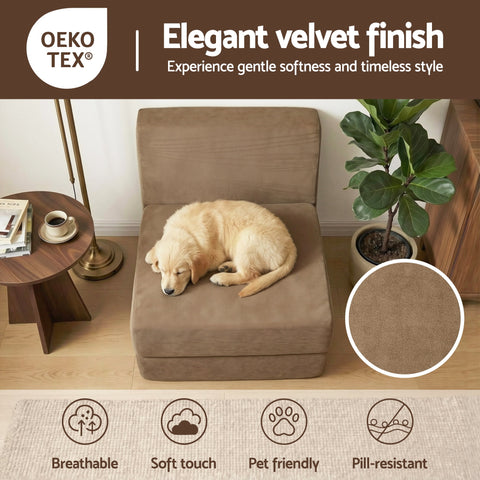 Artiss Folding Sofa Bed Convertible Armless Foam Floor Futon Lounger Couch Brown