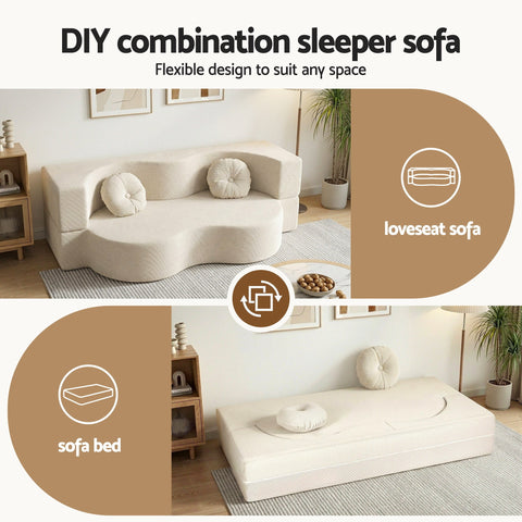 Artiss Folding Sofa Bed Floor Couch 2-in-1 Convertible Futon Loveseat Beige