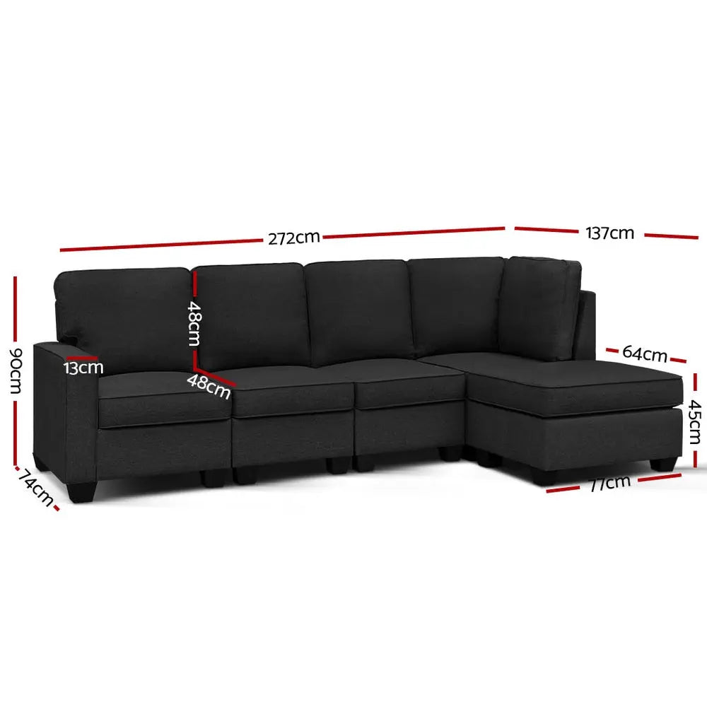 Artiss Modular Sofa Chaise Set 5-seater Dark Grey - Chez Guru