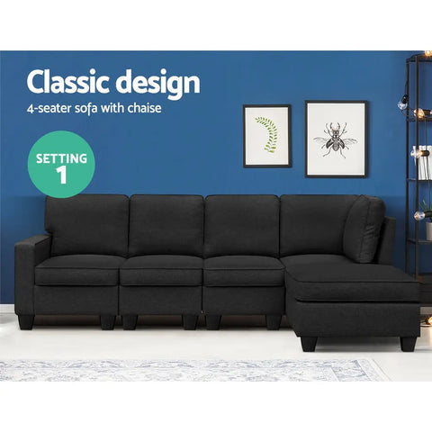 Artiss Modular Sofa Chaise Set 5-seater Dark Grey - Chez Guru