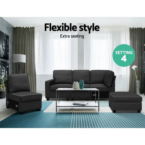 Artiss Modular Sofa Chaise Set 5-seater Dark Grey - Chez Guru
