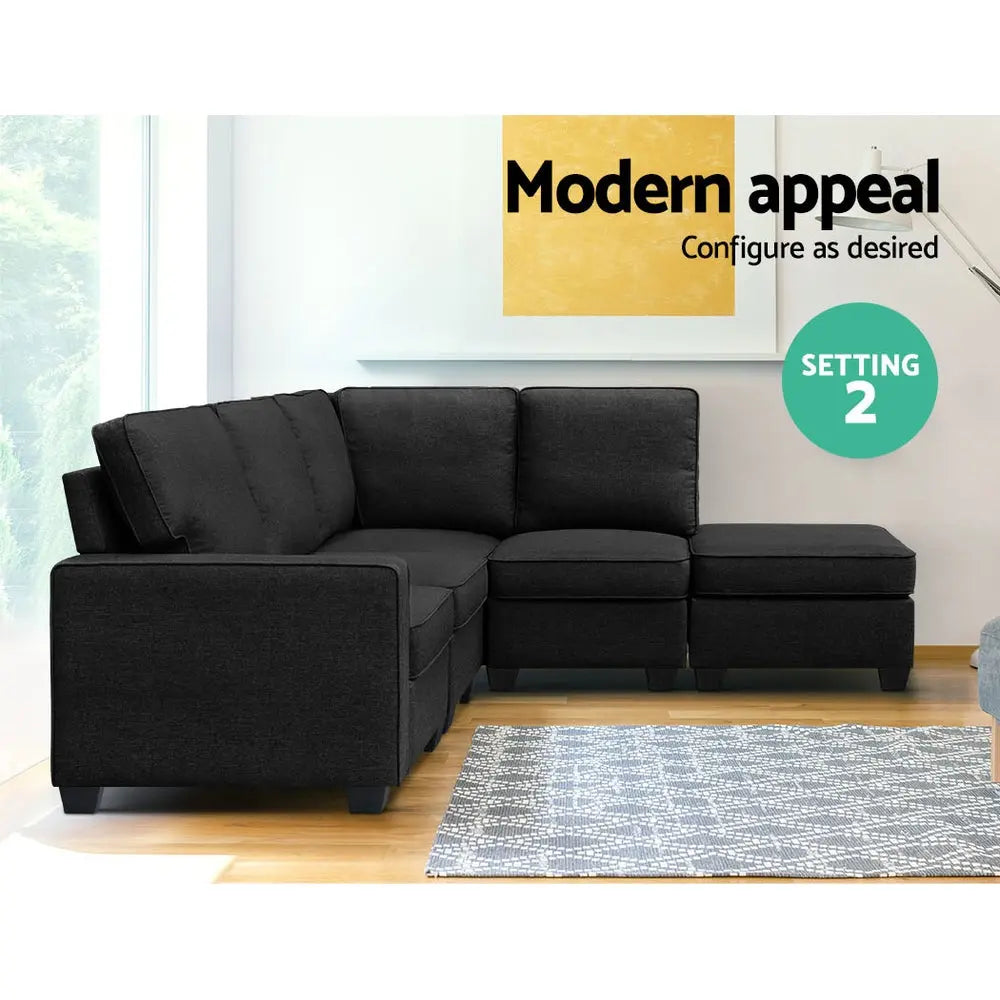 Artiss Modular Sofa Chaise Set 5-seater Dark Grey - Chez Guru