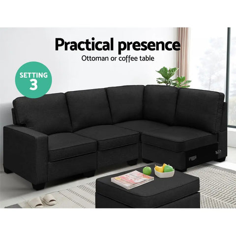 Artiss Modular Sofa Chaise Set 5-seater Dark Grey - Chez Guru