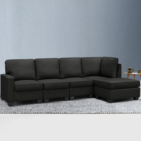 Artiss Modular Sofa Chaise Set 5-seater Dark Grey - Chez Guru