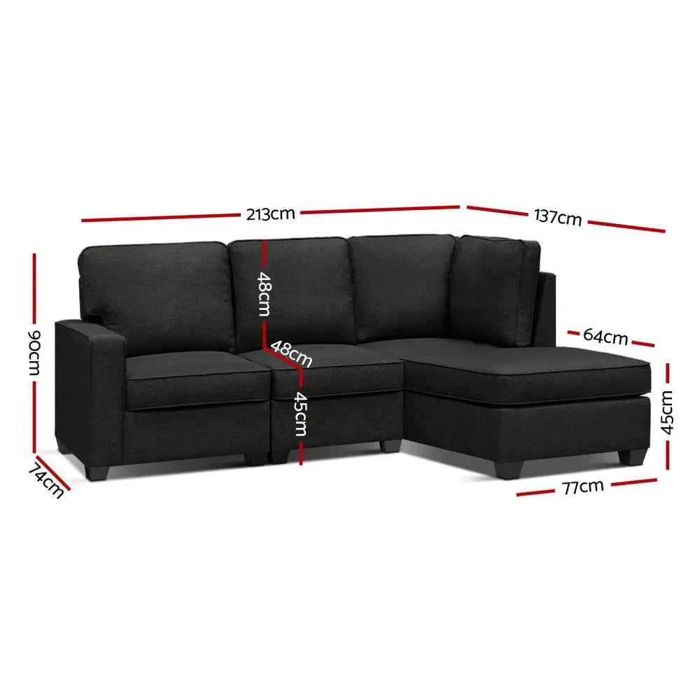 Artiss Modular Sofa Chaise Set 4-seater Dark Grey - Chez Guru