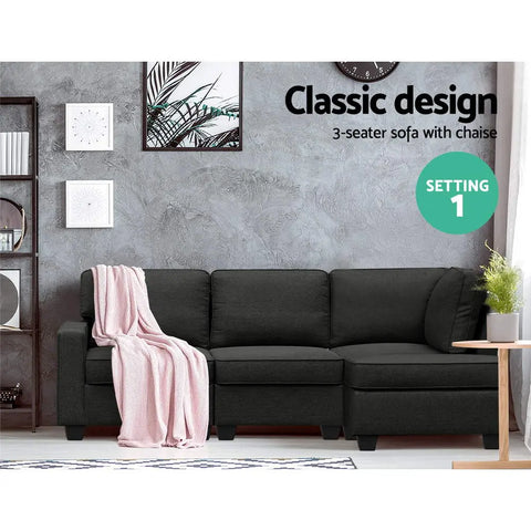 Artiss Modular Sofa Chaise Set 4-seater Dark Grey - Chez Guru