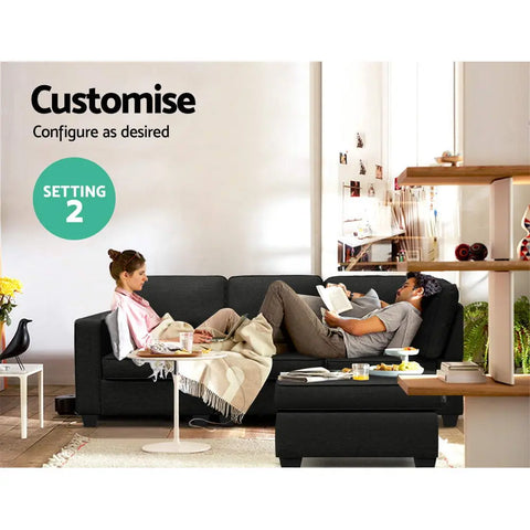 Artiss Modular Sofa Chaise Set 4-seater Dark Grey - Chez Guru