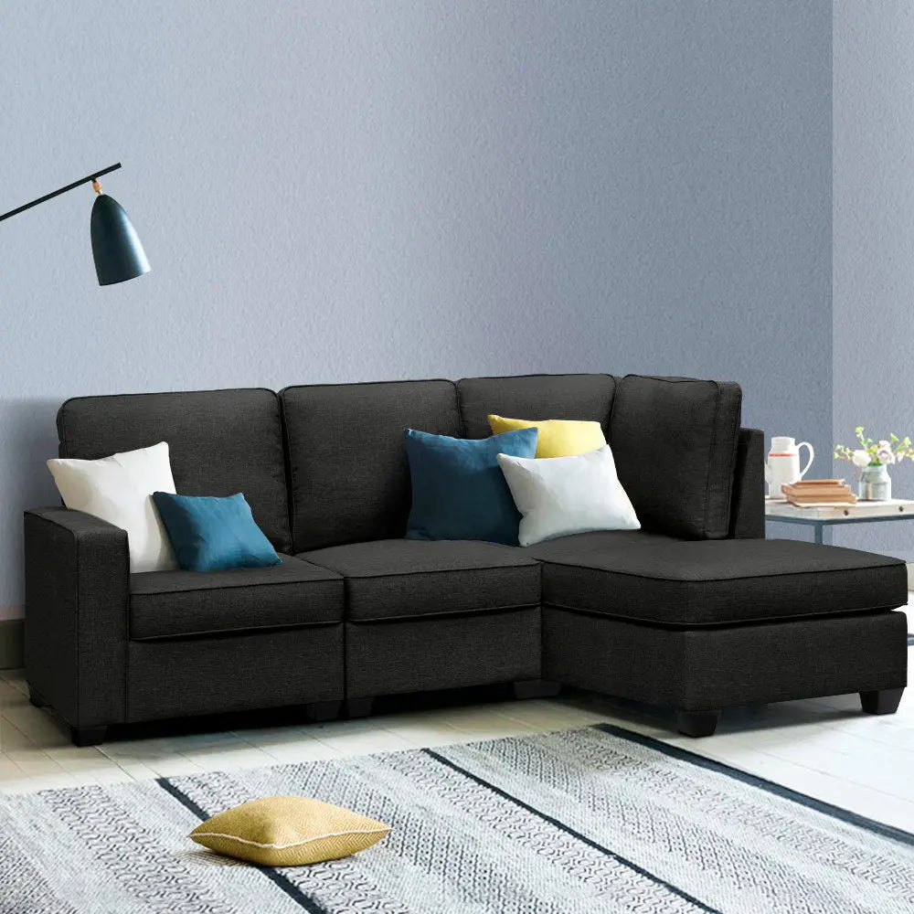 Artiss Modular Sofa Chaise Set 4-seater Dark Grey - Chez Guru