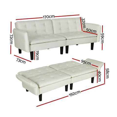 Artiss Sofa Bed 3 Seater Tufted Faux Linen Beige - Chez Guru