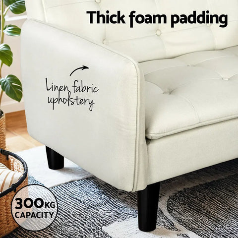 Artiss Sofa Bed 3 Seater Tufted Faux Linen Beige - Chez Guru