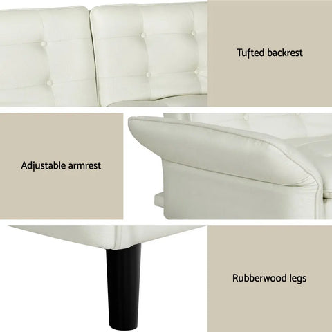 Artiss Sofa Bed 3 Seater Tufted Faux Linen Beige - Chez Guru