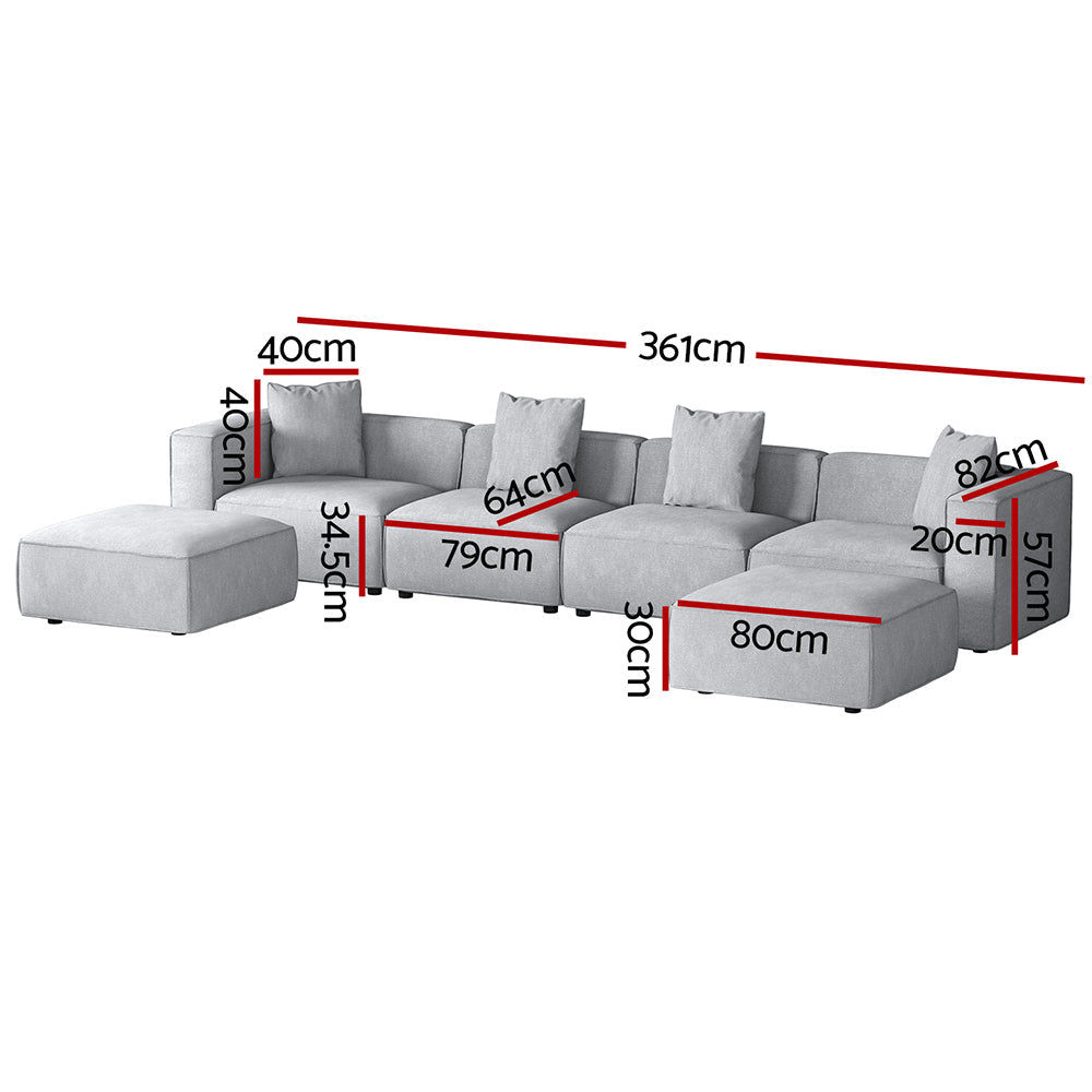Artiss Modular Sofa Chaise Set 6-Seater Grey Chez Guru