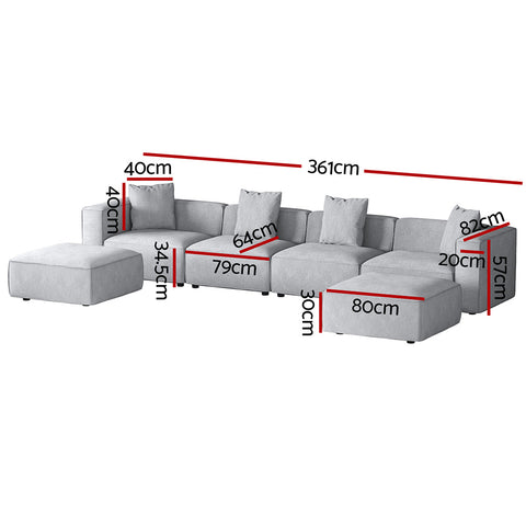 Artiss Modular Sofa Chaise Set 6-Seater Grey Chez Guru
