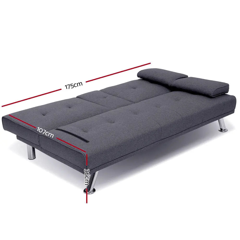 Artiss Sofa Bed 175CM Dark Grey Fabric - Chez Guru