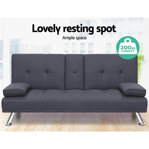 Artiss Sofa Bed 175CM Dark Grey Fabric - Chez Guru