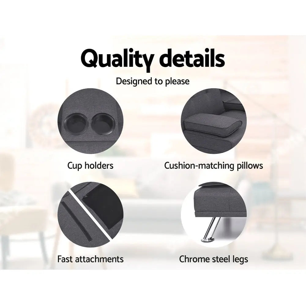 Artiss Sofa Bed 175CM Dark Grey Fabric - Chez Guru