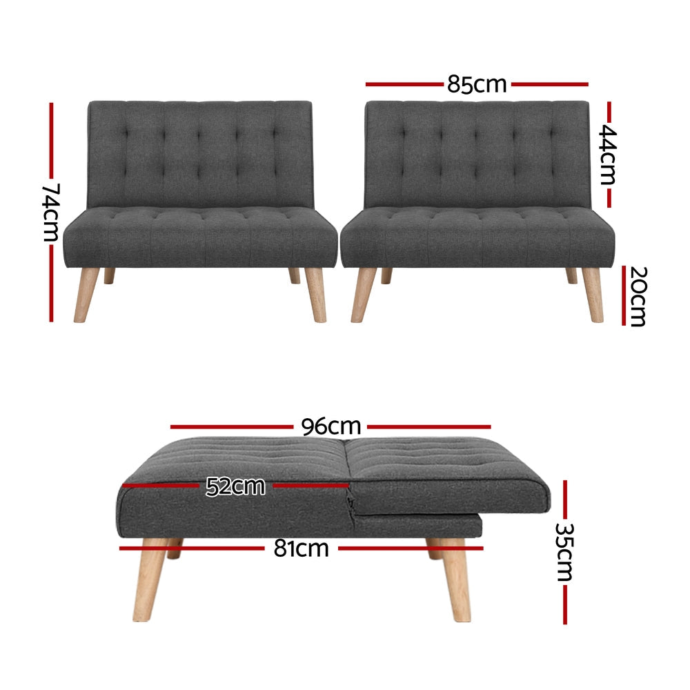 Artiss 2x Sofa Bed Couch Single Seater Fabric Grey Chez Guru