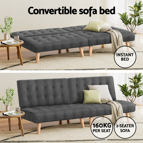 Artiss 2x Sofa Bed Couch Single Seater Fabric Grey Chez Guru