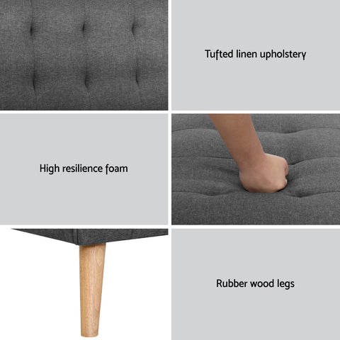 Artiss 2x Sofa Bed Couch Single Seater Fabric Grey Chez Guru