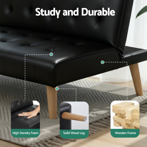 Artiss Sofa Bed Couch 2 Seater Lounge Fabric Black