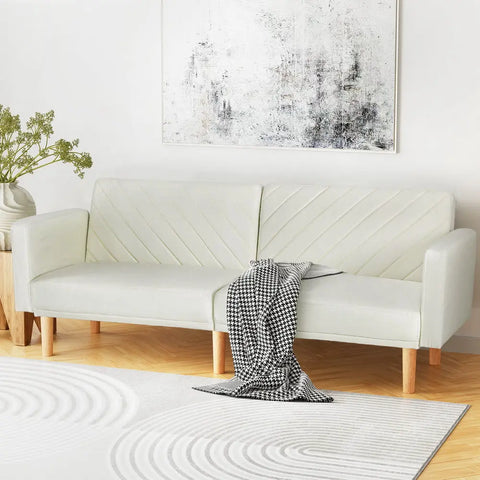 Artiss Sofa Bed 3 Seater Tilted Faux Linen Beige - Chez Guru