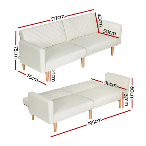Artiss Sofa Bed 3 Seater Tilted Faux Linen Beige - Chez Guru