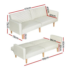 Artiss Sofa Bed 3 Seater Tilted Faux Linen Beige - Chez Guru