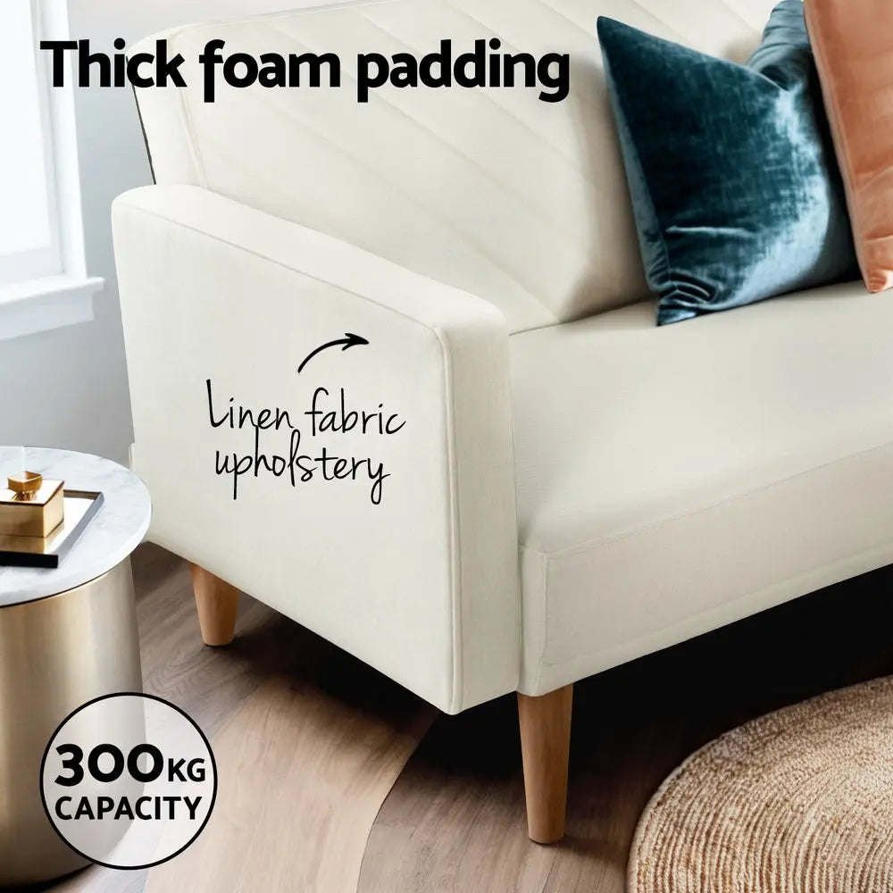 Artiss Sofa Bed 3 Seater Tilted Faux Linen Beige - Chez Guru