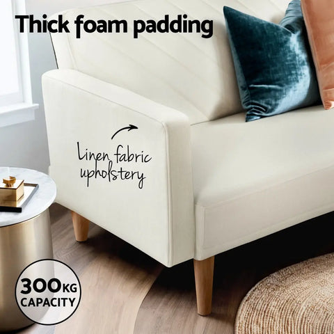 Artiss Sofa Bed 3 Seater Tilted Faux Linen Beige - Chez Guru