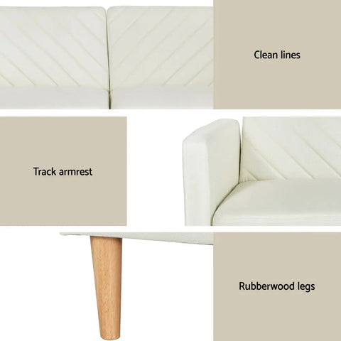 Artiss Sofa Bed 3 Seater Tilted Faux Linen Beige - Chez Guru