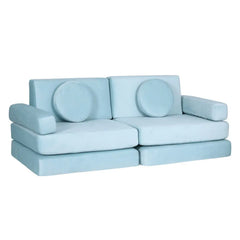 Artiss Sofa Bed 2 Seater Kid DIY Play Couch Velvet Blue - Chez Guru