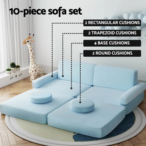 Artiss Sofa Bed 2 Seater Kid DIY Play Couch Velvet Blue - Chez Guru