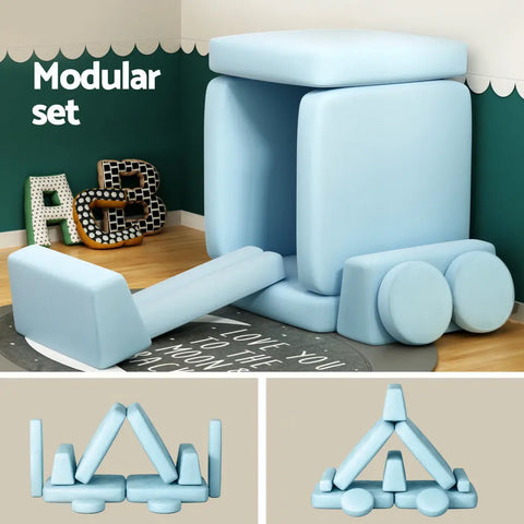 Artiss Sofa Bed 2 Seater Kid DIY Play Couch Velvet Blue - Chez Guru