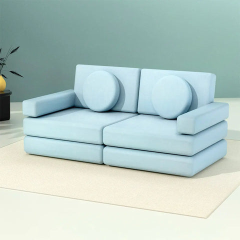 Artiss Sofa Bed 2 Seater Kid DIY Play Couch Velvet Blue - Chez Guru